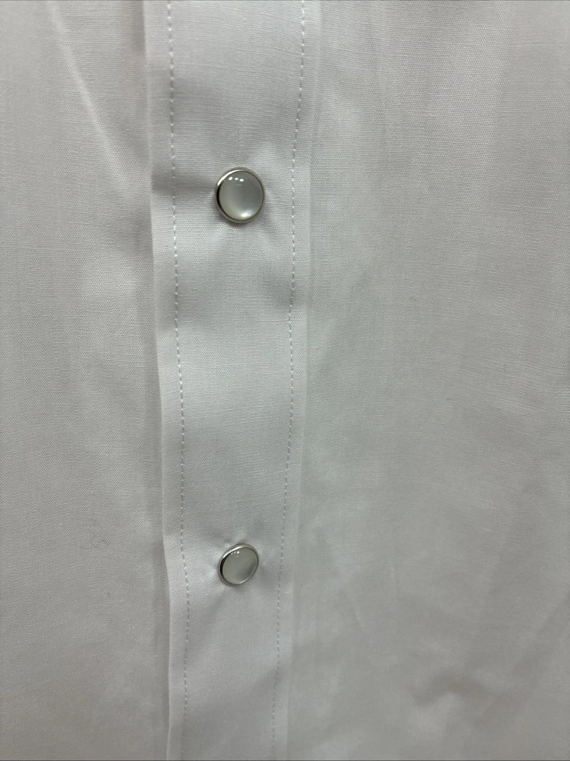 New Men’s White Horse White Long Sleeve Simple Pearl Snap 4XL J-48