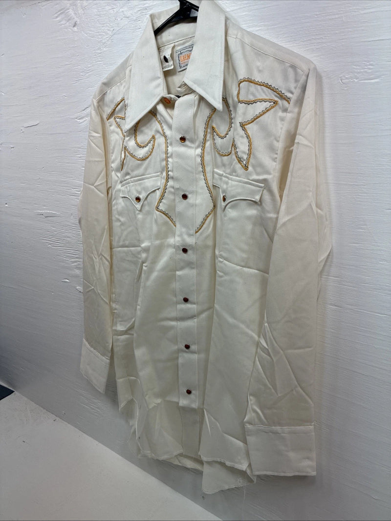 New Men’s Karman Yellow Embroidered Long Sleeve Pearl Snap 15 Medium M-88