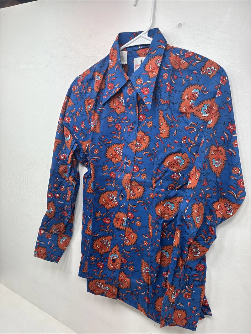 New Women’s Tem Tex Blue Orange Long Sleeve Pearl Snap Size 34 DD-151