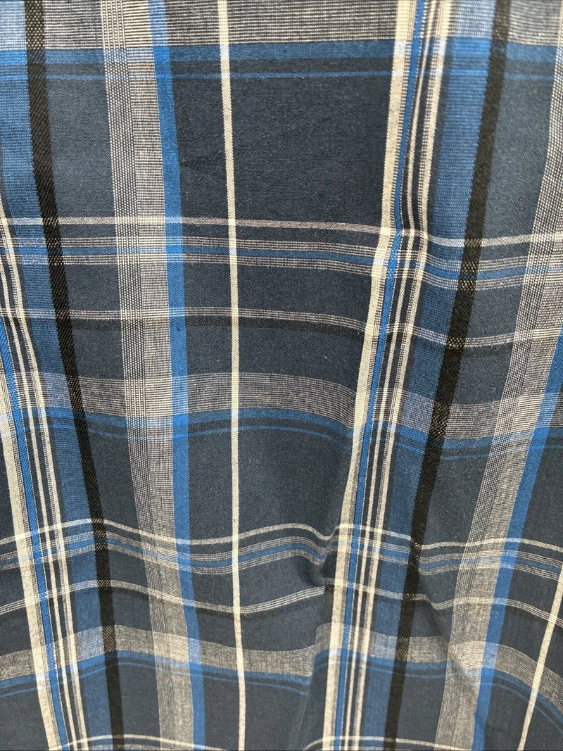 New Men’s ELY 1878 Blue Gray Plaid Short Sleeve Pearl Snap Large X-45