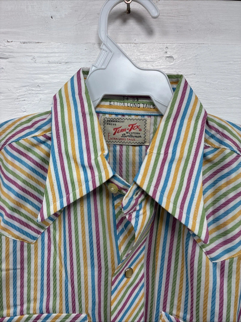 New Men’s Tem Tex Multicolor Stripe Long Sleeve Pearl Snap 14 X 33 Small M-84