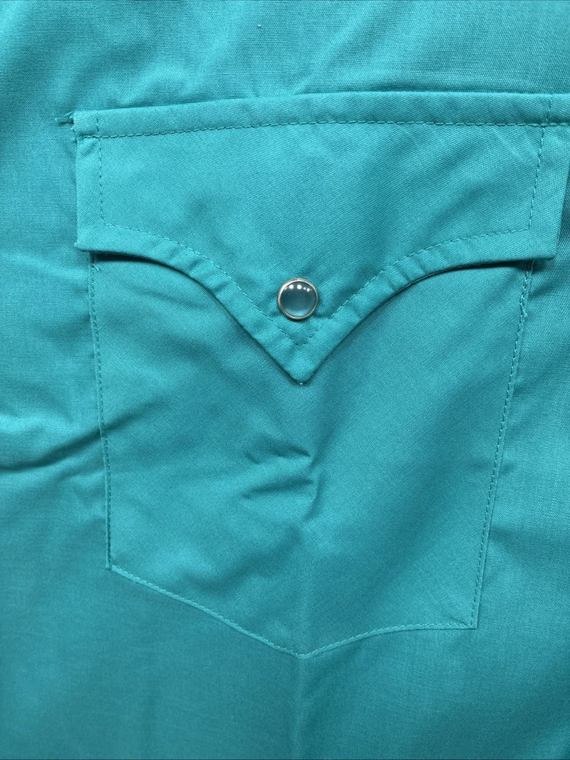 New Men’s ELY Cattleman Teal Short Sleeve Pearl Snap 16 Large X-63