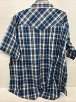 New Men’s ELY Cattleman Blue Western Flannel Short Sleeve Pearl Snap 4XL E-73