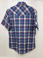 New Men’s ELY Cattleman Purple Plaid Short Sleeve Pearl Snap Medium CC-15