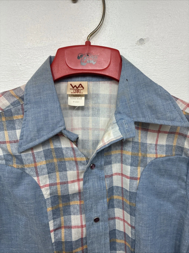 New Women’s Western Art Blue Plaid Long Sleeve Pearl Snap Size 16 TT-109