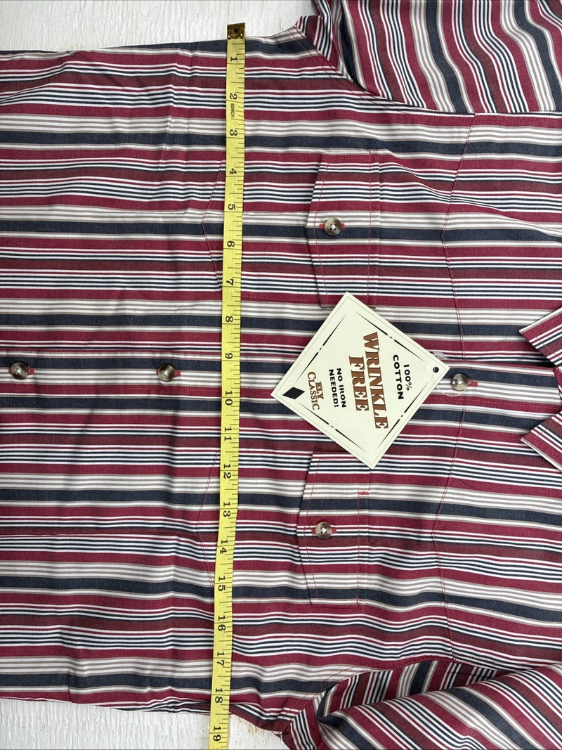 New Kids ELY Classic Red Stripe Long Sleeve Pearl Snap Large CC-74