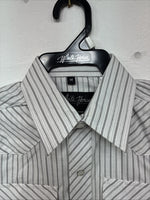 New Boys White Horse Gray Stripe Long Sleeve Pearl Snap Medium DD-118