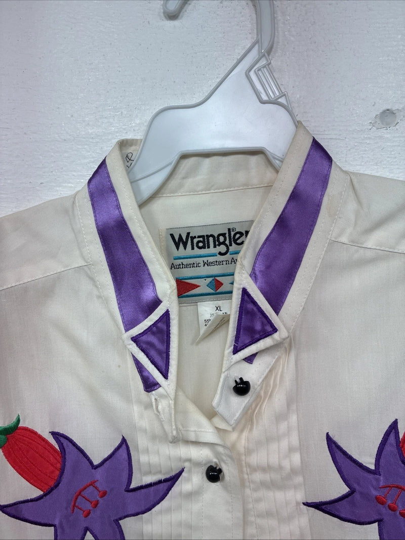 New Women’s Wrangler White Design Long Sleeve Button Up Size XL TT-139