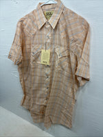 New Men’s ELY Cattleman Orange Plaid Short Sleeve Pearl Snap Large CC-68