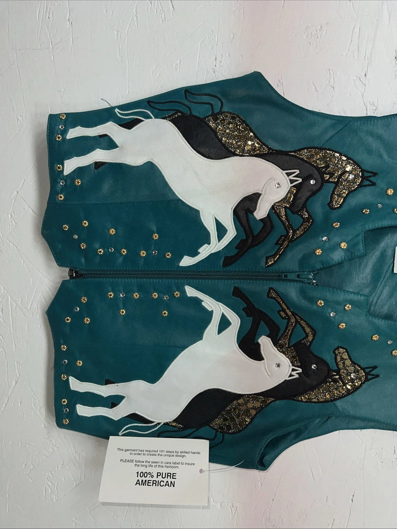 New Woman’s 1849 Authentic Ranchwear Blue Horse Western Show Vest XXS G-600