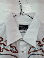 New Men’s Champion Western White Embroidered Long Sleeve Pearl Snap 17 XL T-5