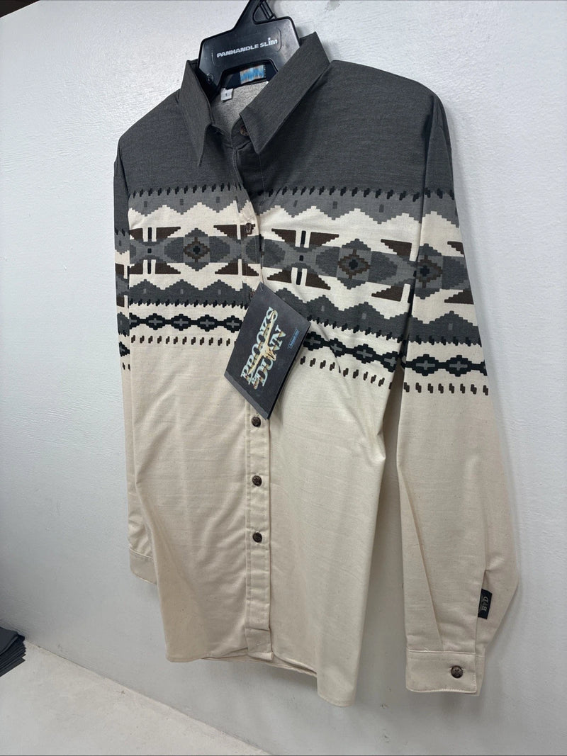 New Women’s Brooks & Dunn Tan Gray Long Sleeve Button Up Size Small TT-101