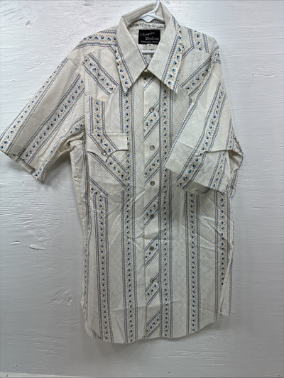 New Men’s Champion Western White Designed Short Sleeve Pearl Snap Medium J-76