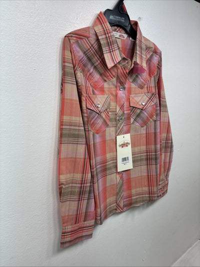 New Girls Cumberland Pink Plaid Long Sleeve Pearl Snap Small MM-13