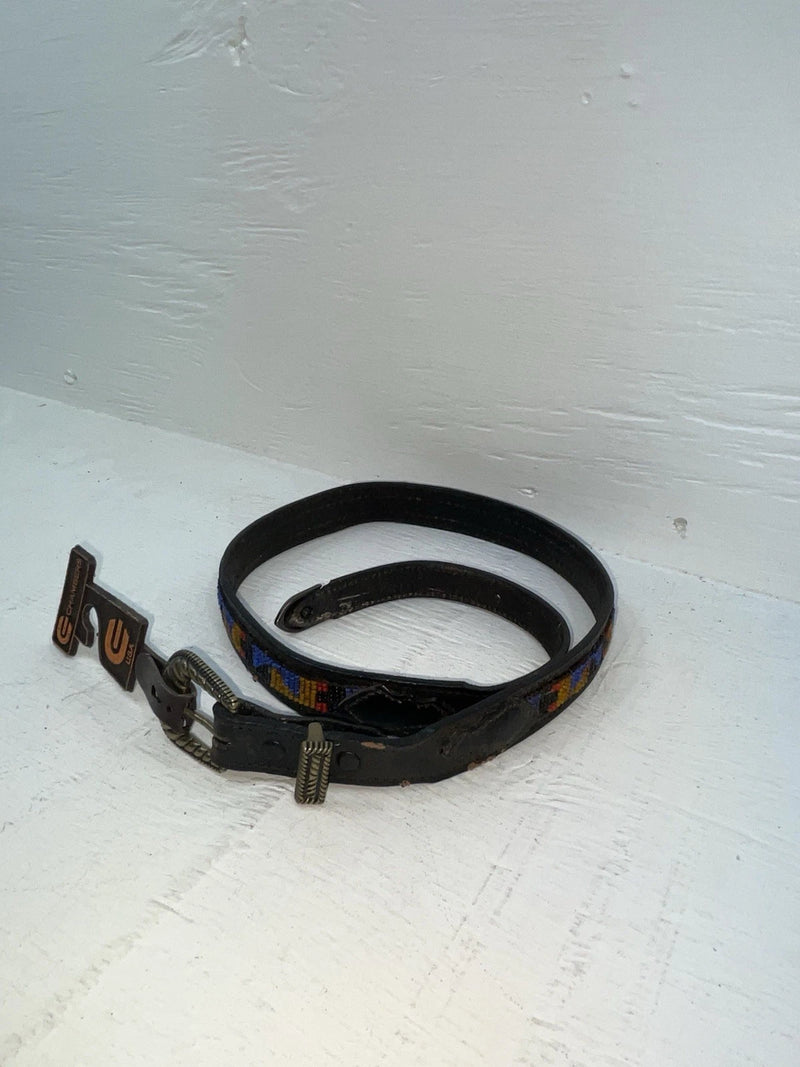 New Black Genuine Leather Chambers Beaded 28” Belt #PR485 JJ-136