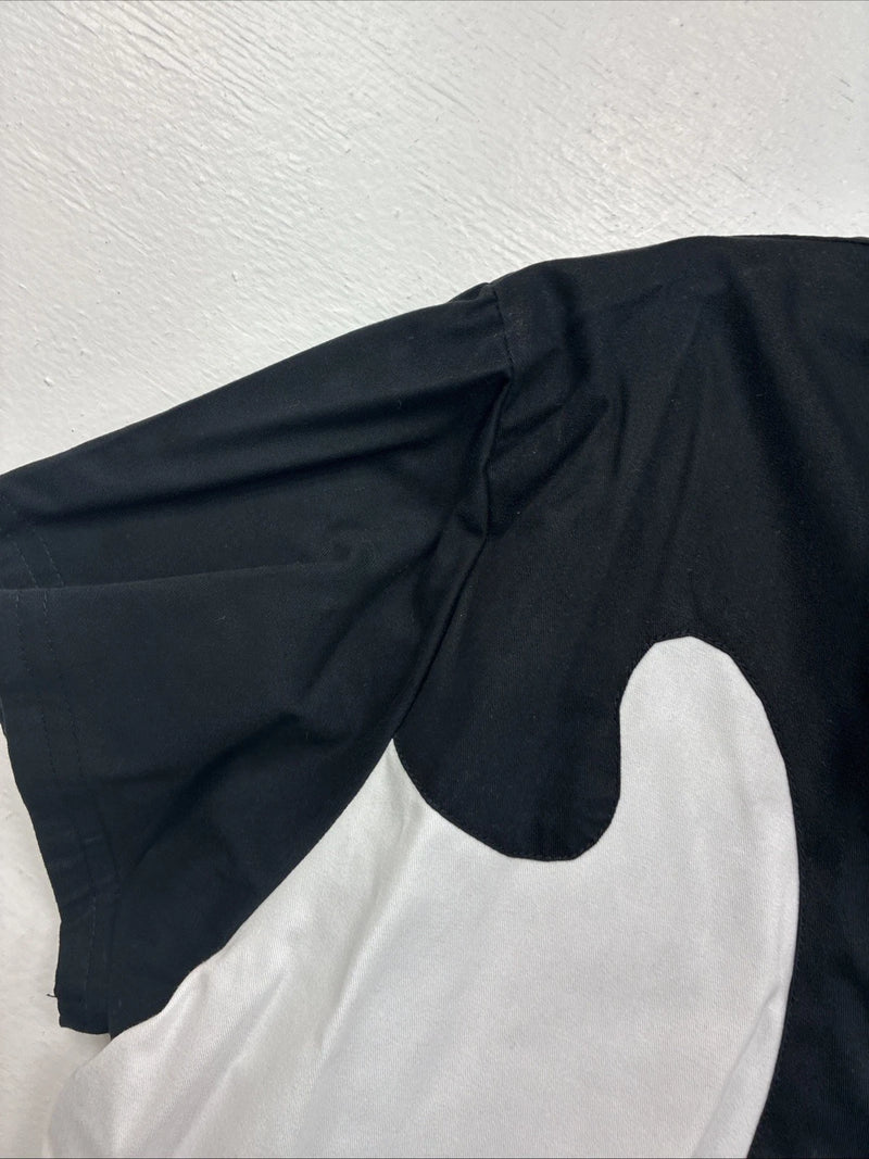 New Women’s Cumberland Black White Short Sleeve Crop Pearl Snap Large MM-131