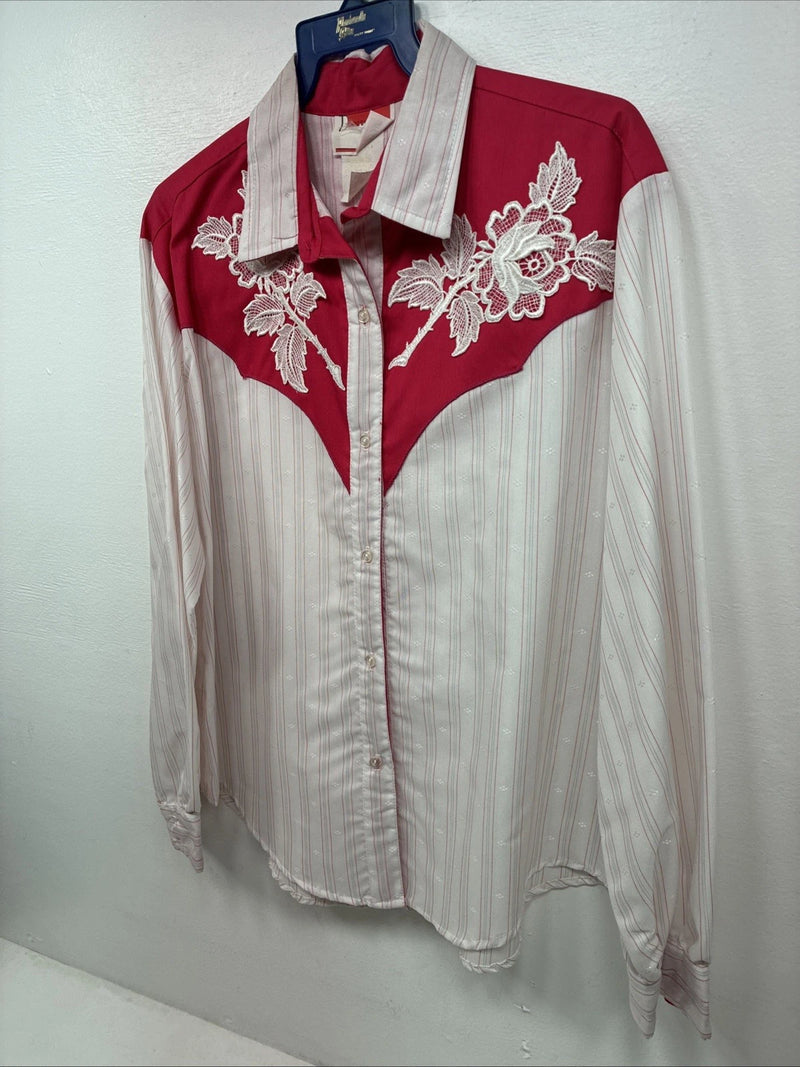 New Women’s Deborah Haman Pink Design Long Sleeve Pearl Snap Medium LL-44