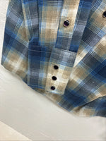 New Kids Panhandle Slim Blue Green Plaid Long Sleeve Pearl Snap Size 10 CC-83