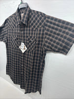 New Men’s ELY Cattleman Black Brown Plaid Short Sleeve Pearl Snap XL T-29