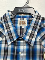 New Men’s ELY Cattleman Blue Western Flannel Short Sleeve Pearl Snap 4XL E-73