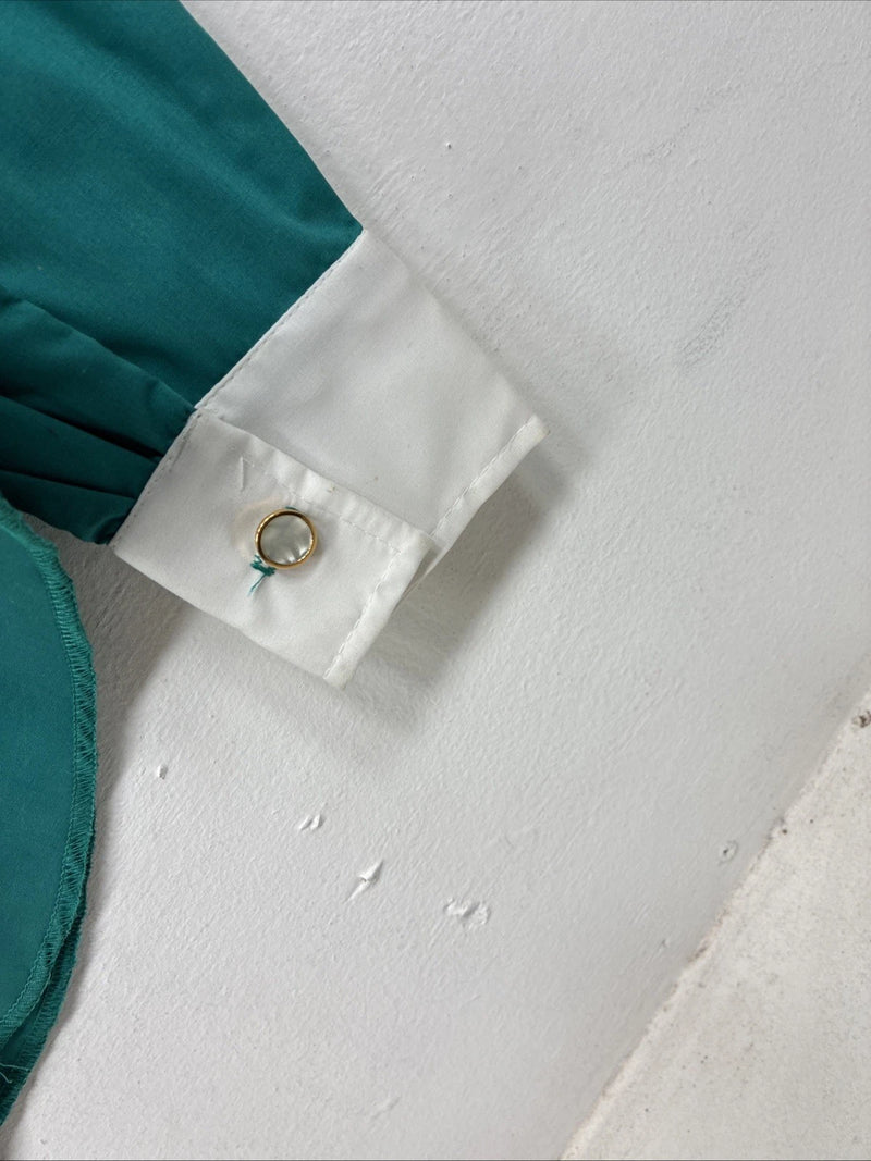 New Women’s H Bar C Green White Design Long Sleeve Pearl Snap Size 36 YY-82
