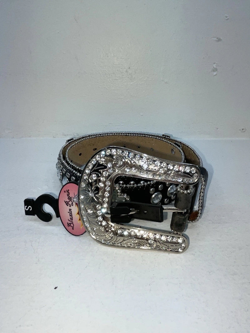 New Black Genuine Leather Blazin Roxx Silver Bling Cross S Belt #N3510401 Z-71