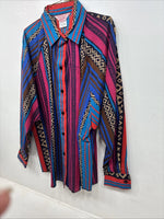 New Women’s H Bar C Multicolor Design Long Sleeve Button Up Size 14 MM-117 