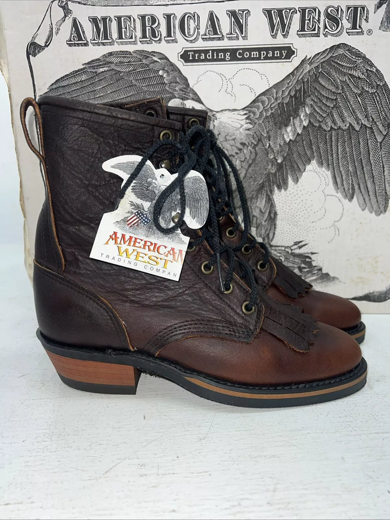 New Women’s Brown Lace Up American West Cowboy Boots. 59000 7.5 7 1/2 M. 17-58