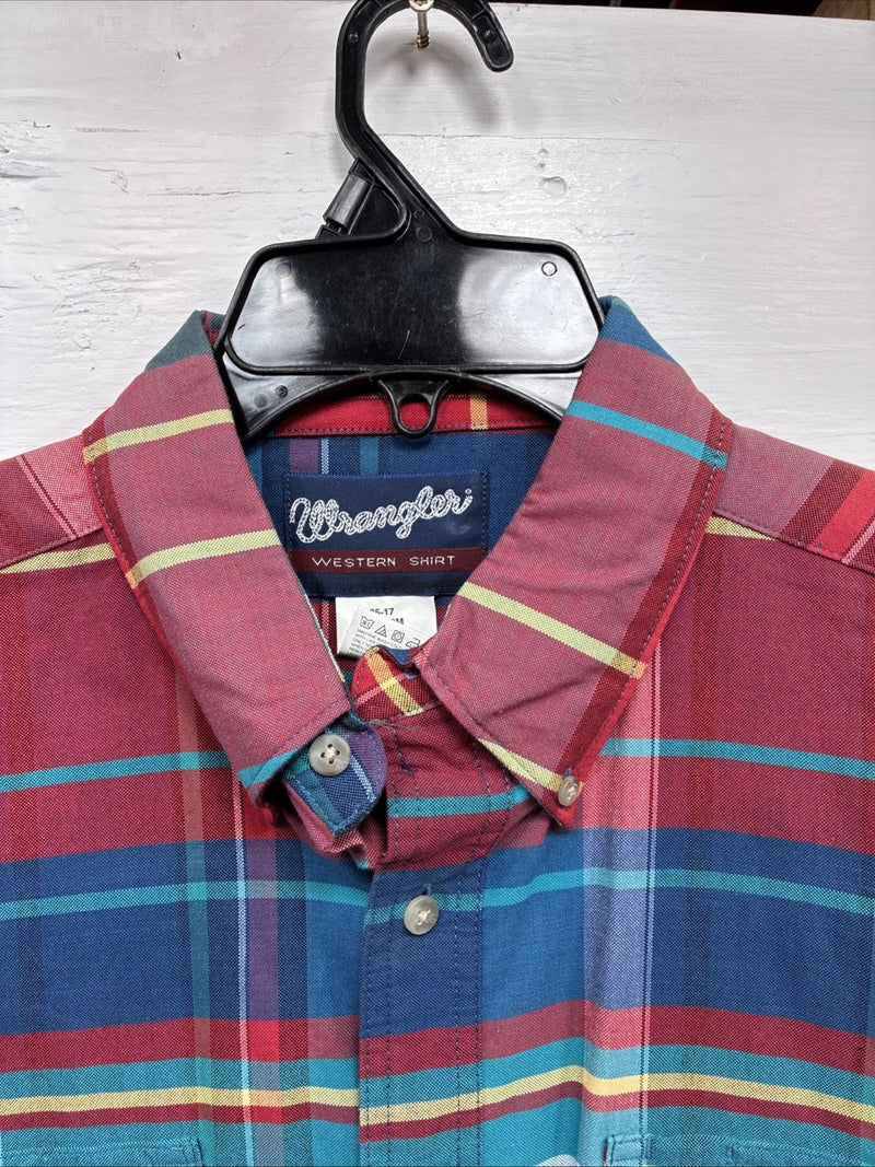 New Men’s Wrangler Multiple Color Plaid Long Sleeve Button Up 17 X 35 XL J-24