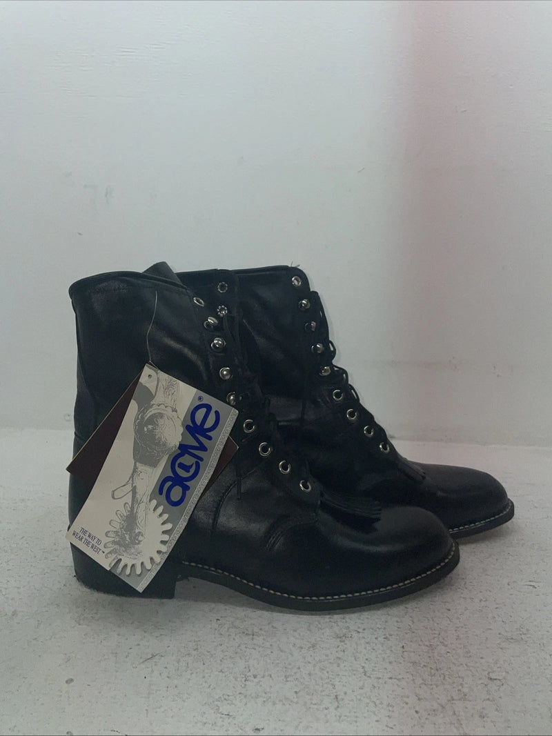 New Men’s Black Lace Up Acme Cowboy Boots. 5790 9 E W. 3-81