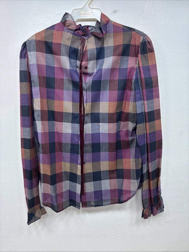 New Women’s Ranch & Town Plaid Long Sleeve Button Up Size 36 MM-128
