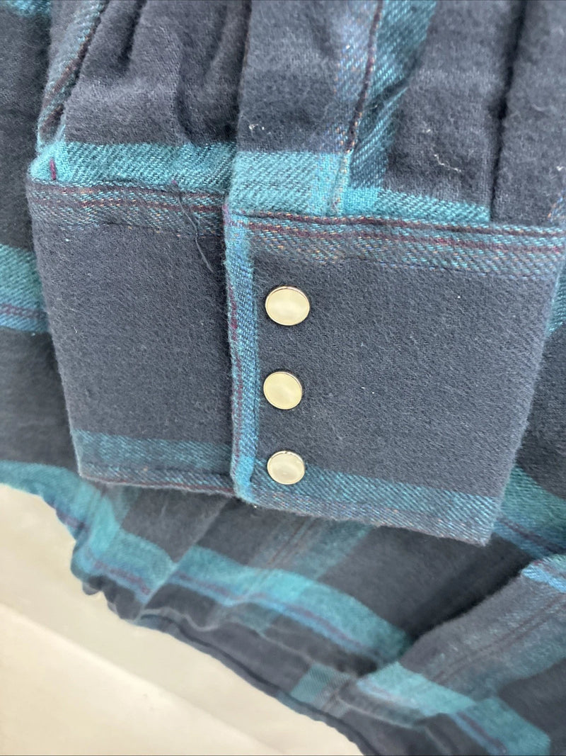 New Men’s ELY Cattleman Blue Plaid Long Sleeve Pearl Snap XL H-74