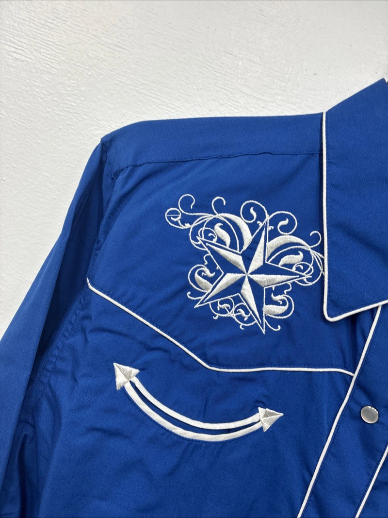 New Women’s Western Express Blue Designed Long Sleeve Pearl Snap 2XL GG-20