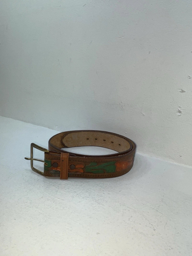 New Brown Genuine Leather Tooled 34” Belt Z-95
