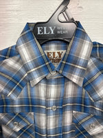 New Toddlers ELY Cattleman Blue Plaid Long Sleeve Pearl Snap JUV-3 DD-17