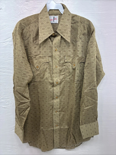 New Men’s Tem Tex Green Designed Long Sleeve Pearl Snap 15.5 Medium X-13
