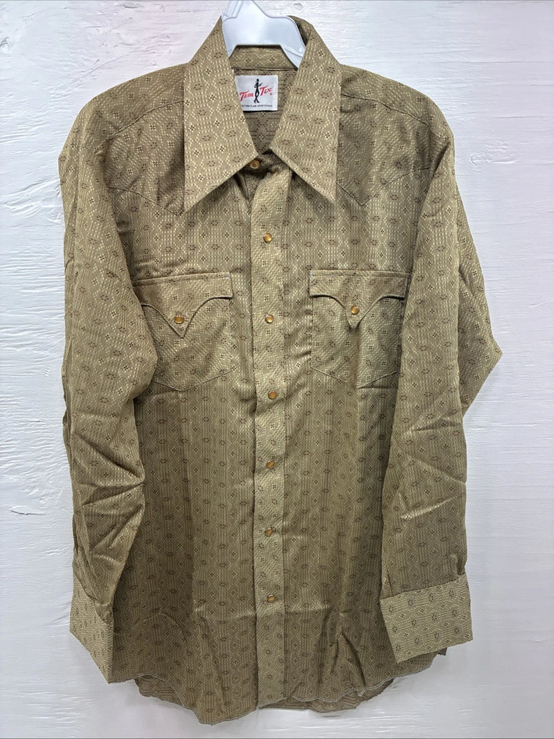 New Men’s Tem Tex Green Designed Long Sleeve Pearl Snap 15.5 Medium X-13