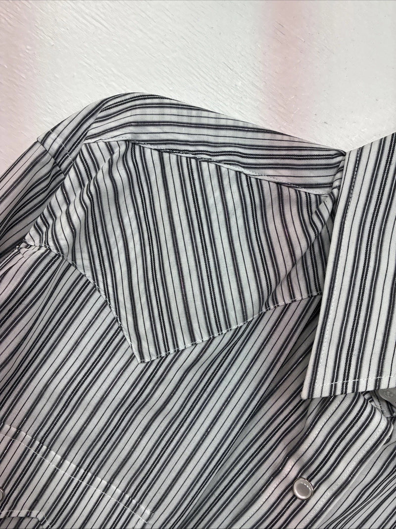 New Women’s White Horse Black Gray Stripe Long Sleeve Pearl Snap Large II-12