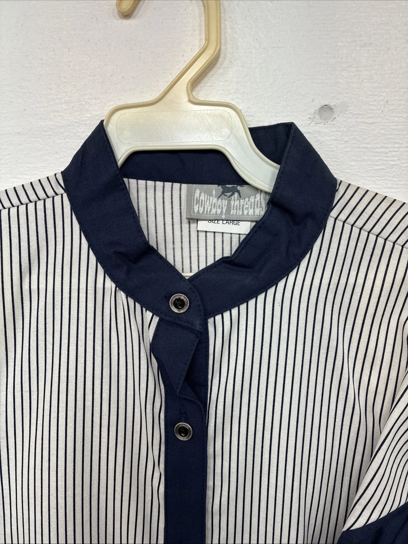 Be Women’s Cowboy Threads Blue White Long Sleeve Button Up Large LL-40