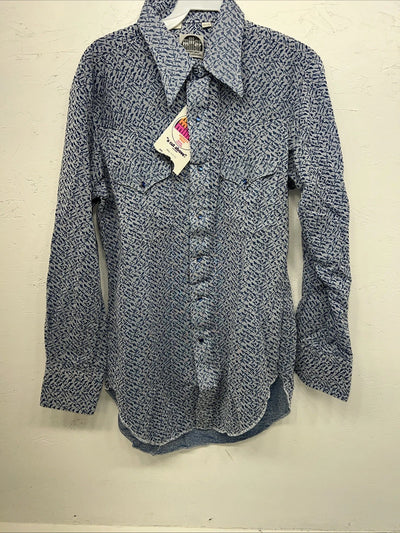 New Men’s Blue Pearl Snap Miller Long Sleeve Shirt. 15.5x33 M I-45