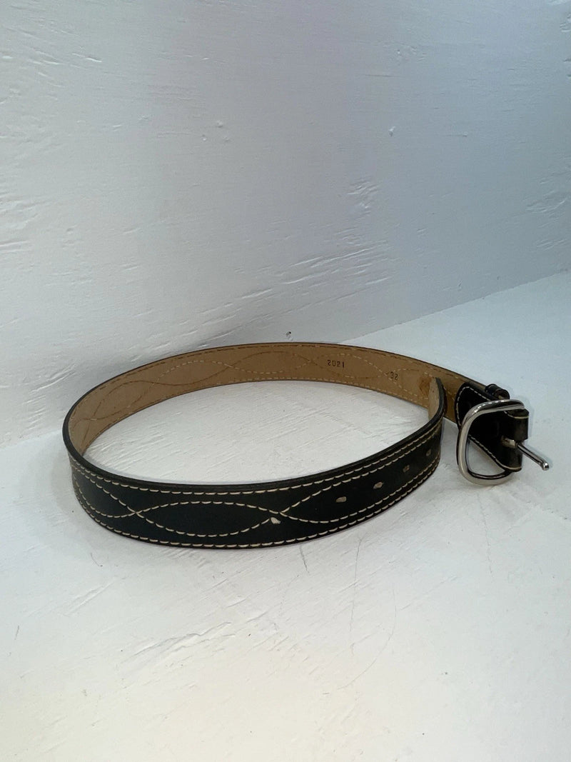 New Black Genuine Leather Stitched 32” Belt #2021 JJ-13