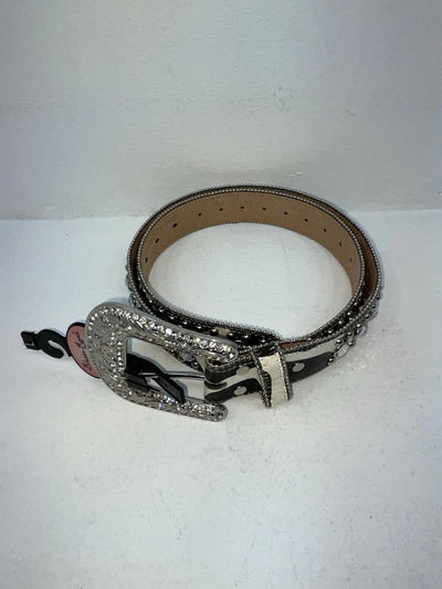 New Cow Print Genuine Leather Blazin Roxx Silver Bling L Belt #N3511662 Z-61