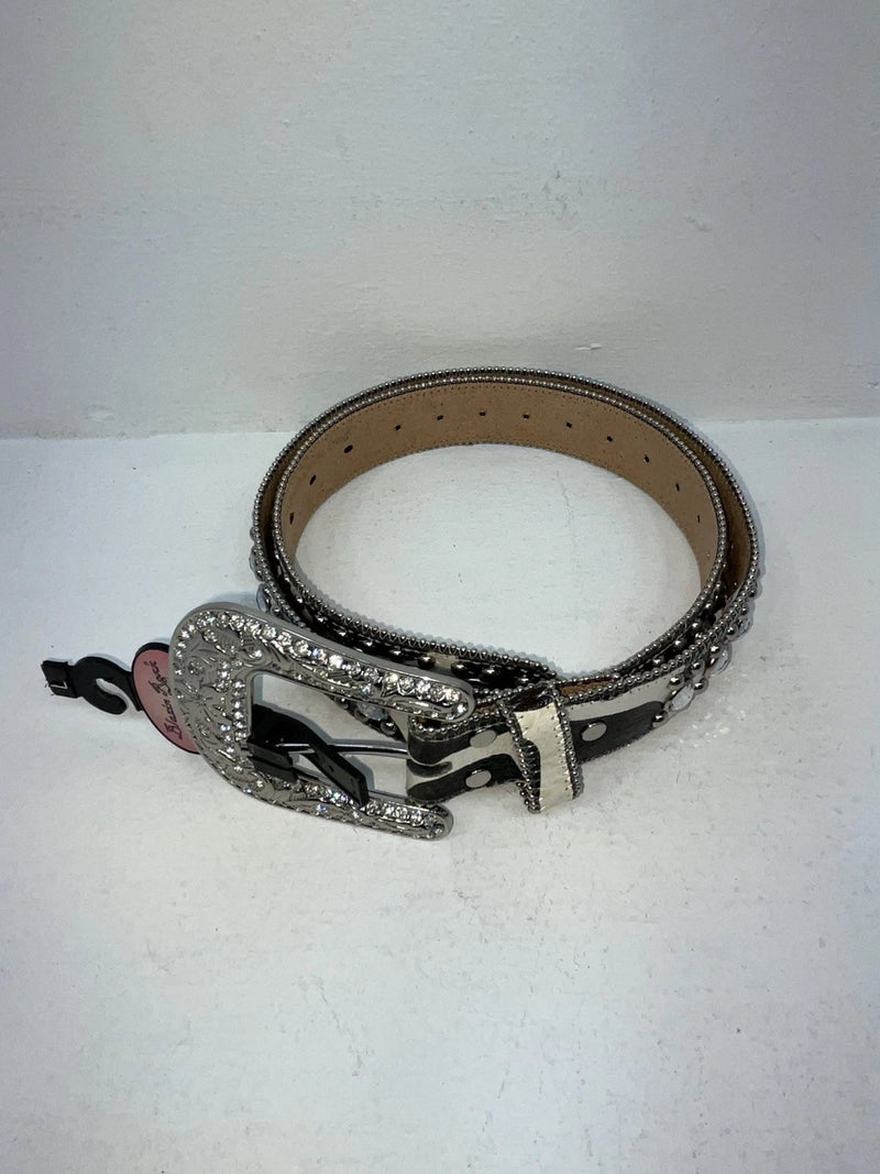New Cow Print Genuine Leather Blazin Roxx Silver Bling L Belt #N3511662 Z-61