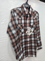 New Kids ELY Cattleman Orange Plaid Long Sleeve Pearl Snap Size 12 DD-37