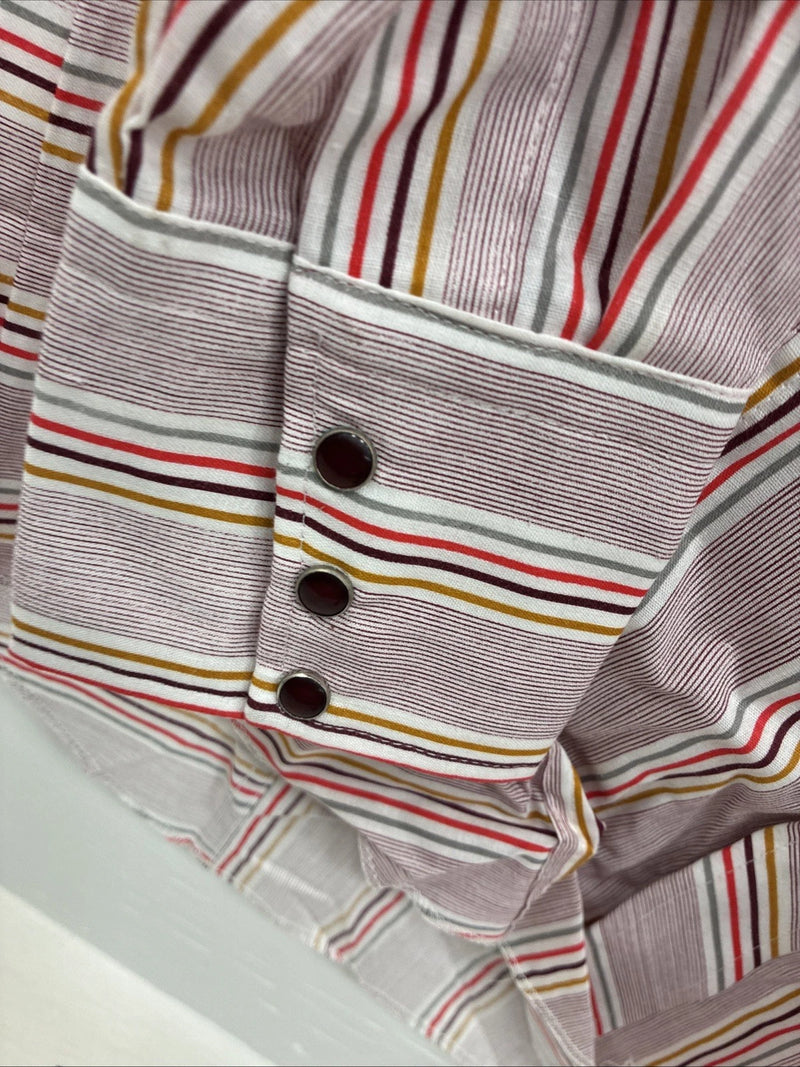 New Men’s Tem Tex Pink Multicolor Stripe Long Sleeve Pearl Snap 15.5 Medium O-26