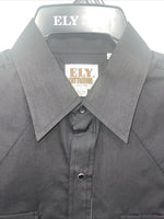 New Men’s ELY Cattleman Black Long Sleeve Pearl Snap 15.5 X 33 Medium B-112