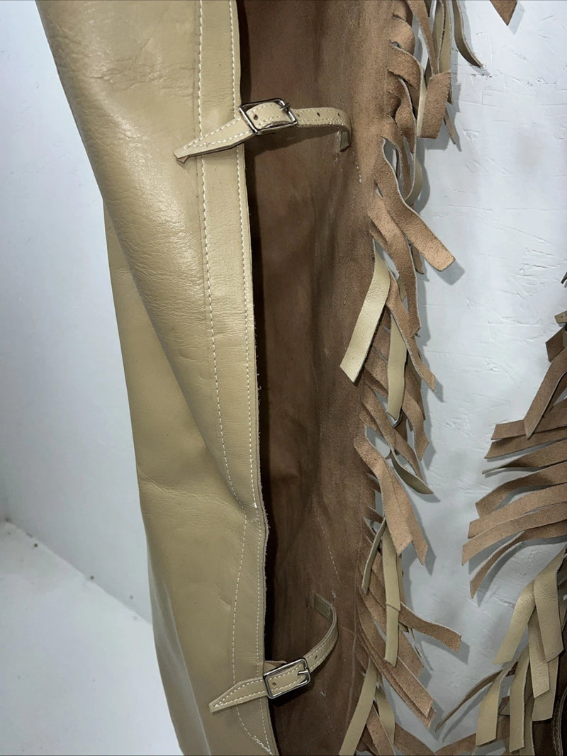 NOS Tan Show Chaps With Fringe Adjustable Waist 38 L-43