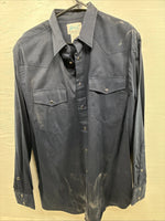 New Men’s H Bar C Navy Blue Long Sleeve Pearl Snap Large DD-9