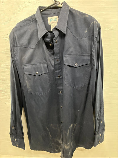 New Men’s H Bar C Navy Blue Long Sleeve Pearl Snap Large DD-9