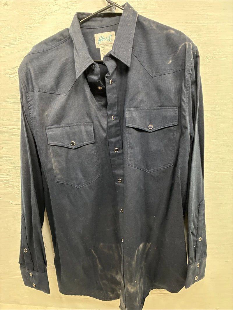 New Men’s H Bar C Navy Blue Long Sleeve Pearl Snap Large DD-9